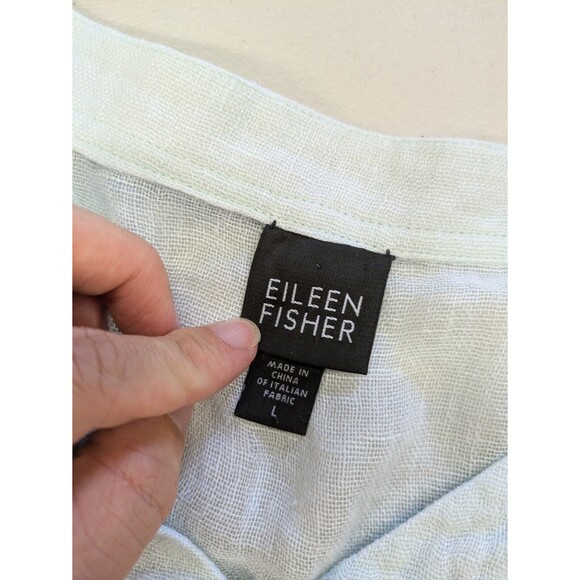 Eileen Fisher Semi Sheer 100% Linen Long Sleeve Top Mint Green Keyhole Large - Picture 6 of 10